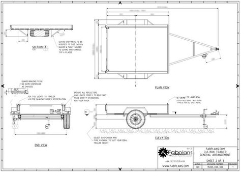 Build your own box trailer with these professionally designed and detailed box trailer plans. These easy to follow box trailer plans feature 17 pages of high quality, fully dimensioned PDF CAD drawings. Each drawing includes an itemised Bill of Materials (BoM) and a detailed cut list.  $36 at www.fabplans.com Trailer Drawing, Trailer Blueprints, Roda Gerobak, Custom Bbq Smokers, Expedition Trailer, Box Trailer, Trailer Plans, Build Your Own Boat, Bird House Kits