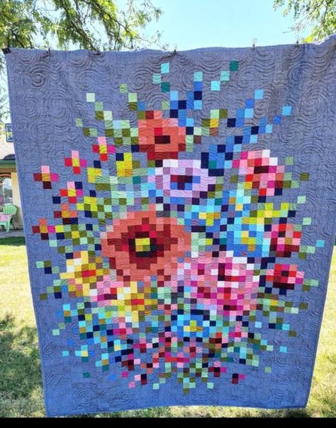 Dahlia Quilt Pattern, Ombre Flower Quilt, Tilda Solids Embroidery Flower Quilt, Tilda Bloomsville Quilt, Tilda Hometown Quilt, Boho Quilt, Fruit Flowers, Star Embroidery, Flower Quilt