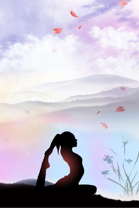 Beautiful Artistic Conception Yoga Silhouette Health Poster Background Material Yoga Day Background, Yoga Wallpaper Art, Yoga Images Art, Yoga Day Posters, Meditation Background, Yoga Poster Design, Yoga Wallpaper, Background Yoga, Yoga Art Painting