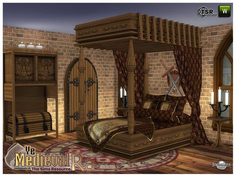 Sims 4 Tudor, Sims 4 Cc Medieval, Medieval Bed, Medieval Bedroom, Medieval Interior, Medieval Door, Royal Bed, Sims 4 Medieval, Student Christmas Gift Ideas