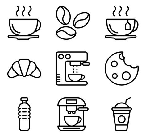 Coffee Drawing Easy, Stickers Design Ideas, Coffee Cup Drawing, Kartu Pokemon, Icon Inspiration, Coffee Doodle, Penanda Buku, Cup Stickers, Zestaw Ikon