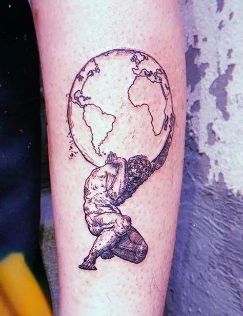 23 Best Mythological Greek God Tattoos And The Meanings Behind Them Atlas God Tattoo, Greek God Tattoos For Men, Greek Philosophy Tattoo, Atlas Tattoo Mythology, Self Improvement Tattoos, Roman Art Tattoo, Greek God Tattoos, Tattoos Mythology, Roman Tattoos