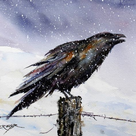 Sentinel, raven watercolor by  Dean Crouser. Dean Crouser, Crow Art, Raven Art, Art Texture, Bird Art Print, Arte Animal, Watercolor Bird, Watercolor Animals, Kraken