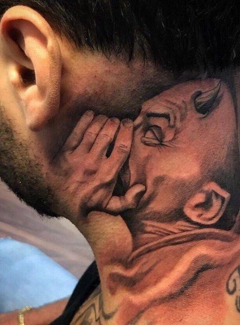 32 Talented Artists Who Made Impressive Work - Ftw Gallery Herren Hand Tattoos, Best Neck Tattoos, Tattoo Neck, Gangsta Tattoos, Evil Tattoos, Devil Tattoo, Illustration Tattoo, Scary Tattoos, Neck Tattoo For Guys