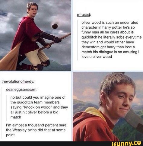 Oliver Wood the walking innuendo Glume Harry Potter, Harry Porter, Oliver Wood, Harry Potter Memes Hilarious, Yer A Wizard Harry, Images Harry Potter, Potter Facts, Harry Potter Headcannons, Harry Pottah