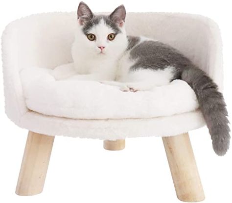 BingoPaw Raised Cat Sofa, Dog Sofa, for Cats, Puppy, Dogs, Avant-Garde Style Pet Sofa, Cat Stool with Wooden Legs, Sturdy Structure Cat Bed with Comfortable Cushion, 40/60 cm, White : Amazon.de: Pet Supplies Cool Cat Beds, Cat Chair, Dog Chair, Cat Sofa, Animal Chair, Cat Kennel, Dog Couch, Cat Pad, Cat Body