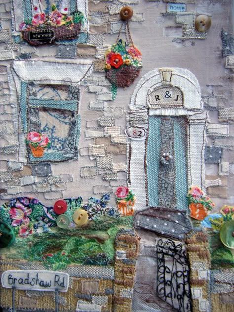 рjʍ فن النسيج, Landscape Quilts, Free Motion Embroidery, Fabric Pictures, House Quilts, Crazy Quilting, Fabric Collage, Textile Arts, 자수 디자인