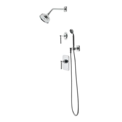 Shower package in unlacquered brass Pool Bath, Shower Rose, Basement Pool, Rain Shower Head, Unlacquered Brass, Luxury Packaging, Luxury Bath, Plumbing Fixtures, Lever Handle