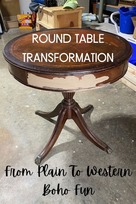 Refurbished Round Coffee Table, Boho Table Makeover, Repurpose Round Table Top, Antique Round Table Makeover, Round Table Refurbish Ideas, Chalk Paint Round Table, Oval Side Table Makeover, Chalk Painted Side Tables, Side Table Chalk Paint Ideas