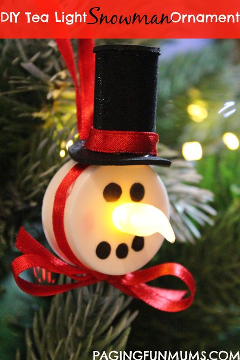 Tea Light Snowman Ornament! So adorable! Tea Light Snowman, Diy Schneemann, Snowman Crafts Diy, Tea Diy, Snowman Ornament, Snowman Crafts, Christmas Ornaments Homemade, Snowman Ornaments, Handmade Christmas Ornaments