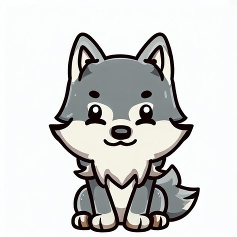 Cute Wolf Wolf Cute Drawing, Wolf Cartoon Drawings, Cute Wolf Illustration, Cute Wolf Cartoon, Pudu Deer, Cartoon Wolf Drawing, Wolf Cute, Eurasian Wolf, Wolf Icon