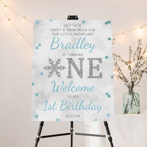 Snowflake Winter 1st Birthday Welcome Foam Board Birthday Welcome Board, 1st Birthday Welcome Sign, Winter 1st Birthday, Winter Party Themes, Welcome Board, Birthday Welcome Sign, Welcome Boards, Snow Much Fun, Party Sign