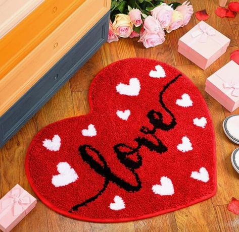 Cute Valentines Door Mat Bath Mat for Kids Love Shape Shower Mat Valentines Bathroom Decoration Heart Rug