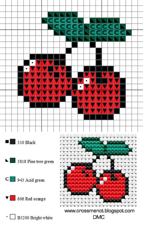 Cross me not: Sweet cherries Kawaii Cross Stitch, Small Patterns, Decorative Crochet, Pixel Crochet, Small Cross Stitch, Pola Kristik, Cross Stitch Bookmarks, Mini Cross Stitch, Cute Cross Stitch