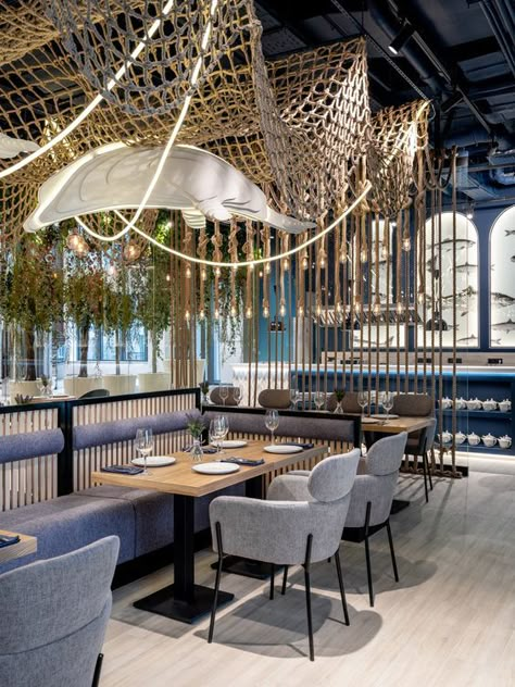 Ocean Restaurant, Boat Restaurant, Restaurant Design Inspiration, Modern Restaurant Design, Decoration Restaurant, Restaurant Lighting, Modern Restaurant, Restaurant Interior Design, Seafood Restaurant