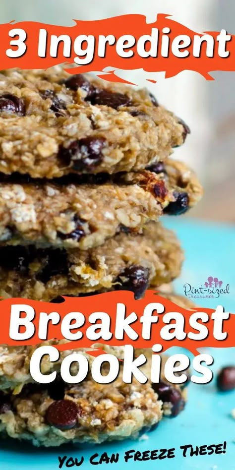 Three-ingredient breakfast cookies from Pint-sized Treasures are the answer for every busy mom! With only three ingredients, these breakfast cookies are simple to make for those quick, on-the-go mornings when you are in a hurry. This recipe is freezer friendly as well. Healthy, fun, and super-quick, these cookies will be a family fave! Easy Breakfast Cookies, Breakfast Cookie, Oatmeal Breakfast Cookies, Breakfast Cookie Recipe, Breakfast Cookies Healthy, Cookies Healthy, Quick Healthy Breakfast, Keto Cookies, Köstliche Desserts