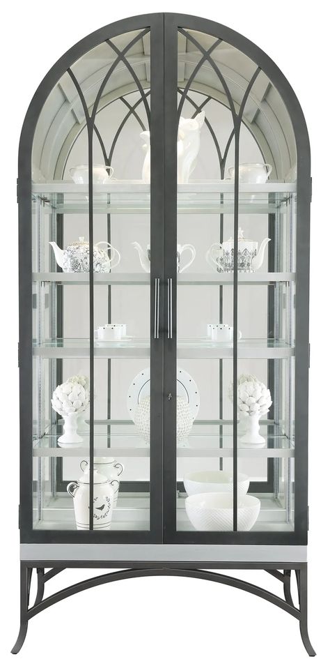 Lockable Storage, Dining Cabinet, Howard Miller, Glass Cabinets Display, Arched Doors, Curio Cabinet, Iron Metal, Metal Shelves, Glass Shelves