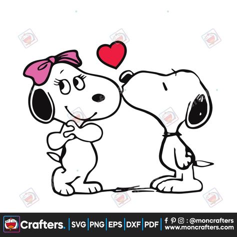 Cute Kissing Snoopy Valentine SVG Drawings For Her Romantic, Easy Snoopy Drawings, Snoopy I Love You, Snoopy Heart, Happy Snoopy, Snoopy Drawing, Snoopy Valentine, Half Sleeve Tattoos Drawings, Valentine Svg Files