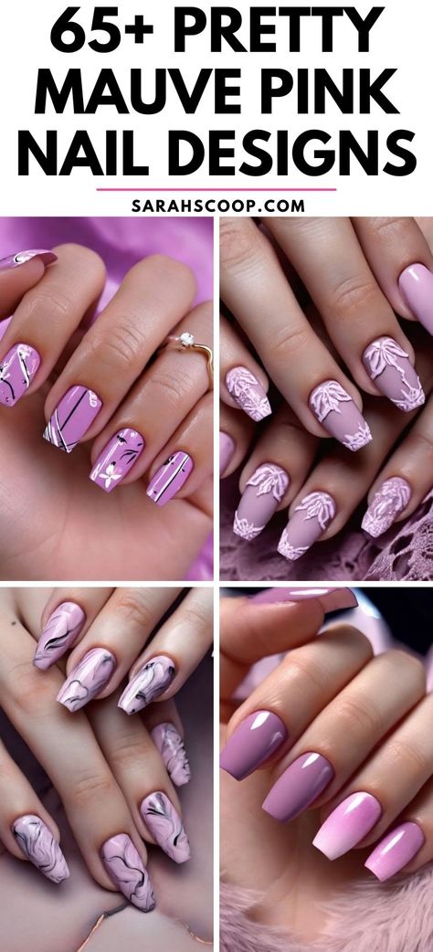 Dive into 65+ gorgeous mauve pink nail designs! 🌸✨ These chic and stylish nails are perfect for any occasion. #MauveMagic #NailDesigns #ChicNails Mauve And Pink Nails, Mauve Acrylic Nails Designs, Mauve Nails Design Short, Mauve Nails With Design, Nail Designs Mauve Pink, Mauve Nails With Nail Art, Mauve Almond Nails Design, Mauve French Tip Nails, Mauve Nails With Accent