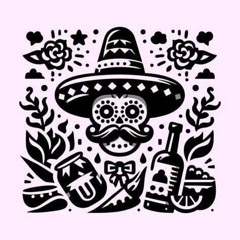 Mexico Design Graphic, Mexico Illustration Art, Mexican Characters, Mexican Logo, Mexican Illustration, Mexican Graphic Design, Mexico Design, Music Festival Poster, White Poster