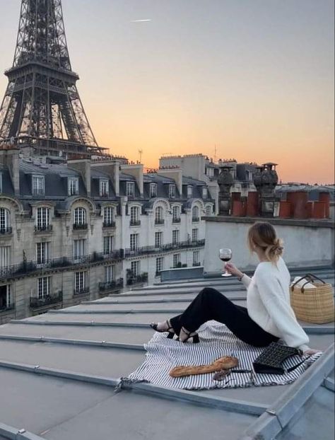 Paris Rooftops Aesthetic, Paris Winter Aesthetic, Paris Lifestyle Aesthetic, Sunset Rooftop, Paris In April, Paris Balcony, Paris Rooftops, Parisian Summer, Paris Dream