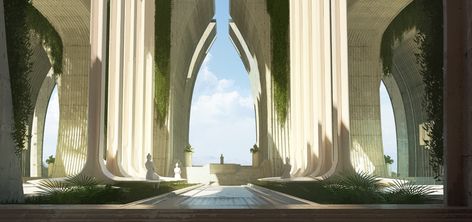 ArtStation - Interior of Sacred Temple, Terraform Studios Concept Artist Portfolio, Sci Fi Architecture, Monumental Architecture, Landscape Concept, Fantasy City, Fantasy Setting, Dnd Art, Fantasy Places, Artist Portfolio