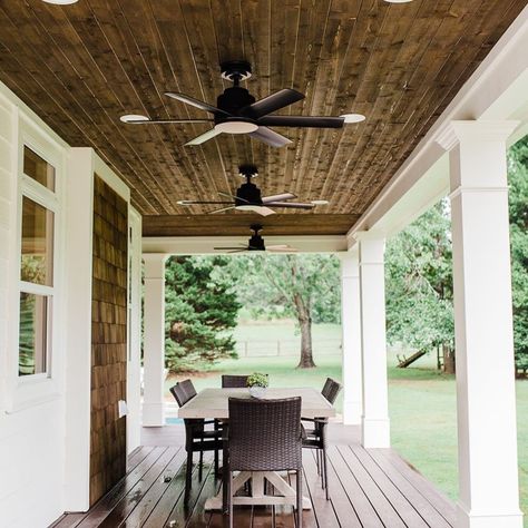 Outdoor Ceiling Fans With Light Covered Patios, Porch Fans Outdoor Farmhouse, Patio Fans Covered Porches, Patio Lighting Ideas Porch Ceiling, Outdoor Fans Ceiling Covered Patios, Porch Fans Outdoor, Outdoor Patio Ceiling Fans, Breezeway Patio, Porch Ceiling Fans