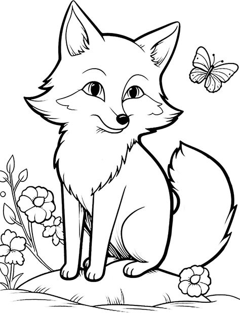 Fox Coloring Pages, Fox Sitting, Bratz Coloring, Coloring Pages Cute, Minions Coloring Pages, Soft Flowers, Frog Coloring Pages, Puppy Coloring Pages, Pumpkin Coloring Pages