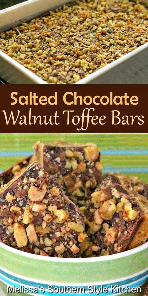 Walnut Dessert, Chocolate Toffee Bars, Holiday Desserts Christmas, Easy Gluten Free Desserts, Easy Chocolate Desserts, Toffee Bars, Southern Desserts, Chocolate Toffee, Salted Chocolate