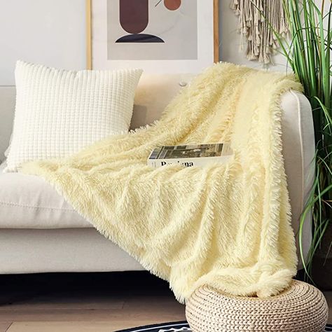 Yellow Throw Blanket, Yellow Blankets, Bed Light, White Throw Blanket, Bedroom Decor For Teen Girls, Faux Fur Throw Blanket, Comfy Blankets, Yellow Decor, Microfiber Blanket