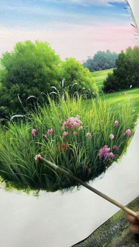 3d Beach Art, Simple Easy Painting Ideas, Love Painting Ideas, Landscape Painting Lesson, Painting Ideas On Canvas Love, Tangled Painting, Painting Ideas On Canvas Simple, Easy Painting Ideas On Canvas, Grass Painting