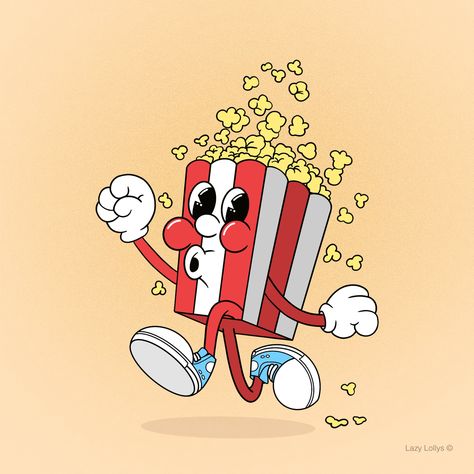 Popcorn retro illustration Popcorn Aesthetic Vintage, Popcorn Character, Popcorn Illustration, Friday Mood, New Year Illustration, Popcorn Machine, Microwave Popcorn, Illustration Art Design, Food Illustration Art