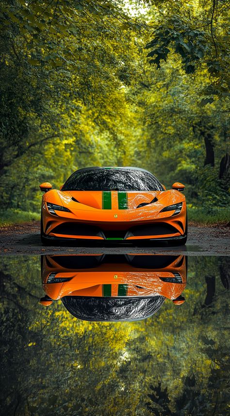 🚗✨ Rev up your mobile wallpaper with this stunning orange 2023 Ferrari SF90 Stradale! 🍊 With a bold green stripe on the hood and surrounded by a lush backdrop of vibrant trees, this striking image is sure to catch every eye. 🌳💚 Get ready to turn heads every time you unlock your phone! 📱💫 #Ferrari #CarLovers #MobileWallpaper #VibrantDesigns... Ferrari Phone Wallpaper, Ferrari Sf90 Wallpaper, Orange Ferrari, 2023 Ferrari, Ferrari Wallpaper, Ferrari Sf90 Stradale, Ferrari Sf90, Enzo Ferrari, Vibes Art