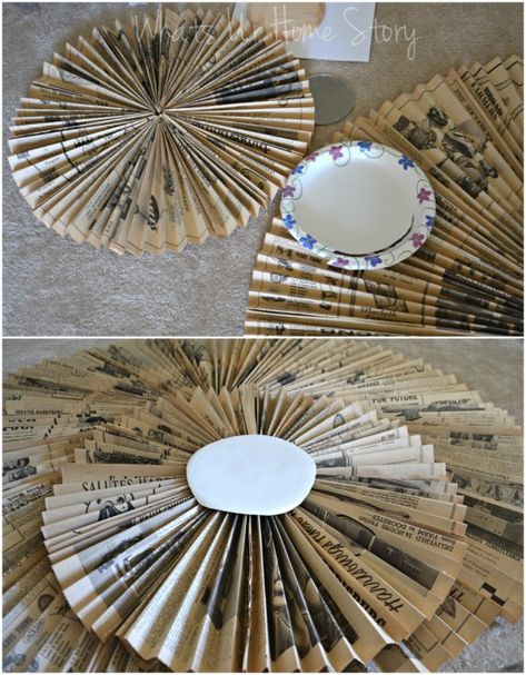 Circular Macrame, Newsies Musical, Paper Accordion, Accordion Wall, Newspaper Crafts Diy, Diy Newspaper, Wall Hanging Ideas, Monkey 2, Paper Rosettes