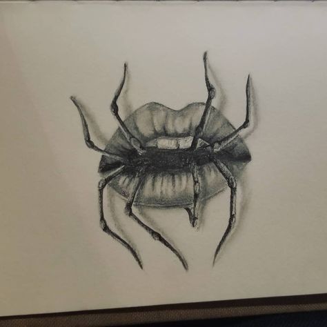 The monster inside me likes you 😍 . . . #art #pencil #sketch #pencildrawing #pencilsketch #pencilart #drawing #sketching #spider #lips… Creepy Lips Drawing, Spider In Mouth Drawing, Drawing Ideas For Tattoos Sketch, Spiders Drawing Ideas, Goth Pencil Drawings, Spider Coming Out Of Mouth Drawing, Spooky Pencil Drawings, Spider Coming Out Of Eye Drawing, Spider Crawling Out Of Eye Drawing