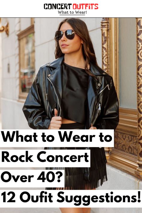 Age is just a number when it comes to rocking out! Discover 12 chic and comfortable outfit ideas for a rock concert when you're over 40. From sleek leather jackets to trendy ankle boots, these looks strike the perfect balance between cool and sophisticated. 🎸✨ #RockConcertStyle #Over40Fashion #ConcertOutfits Comfy Cute Concert Outfits, Live Music Bar Outfit, Hippie Concert Outfit Ideas, What To Wear For A Concert, Lace Concert Outfit, What To Wear To Concert Outfits, Fletcher Concert Outfit, 80s Concert Outfit Ideas, Eagles Concert Outfit Ideas