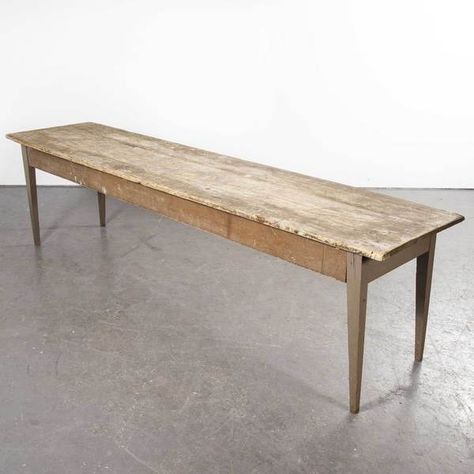 Long Rectangular French Pine Kitchen – Farmhouse – Dining Table | unknown | Vinterior Long Table With Bench, Narrow Rectangle Dining Table, Narrow Long Dining Table, Long Narrow Dining Table, Pine Tables, Narrow Dining Table, Malta House, Narrow Dining Tables, Leather Ottoman Coffee Table