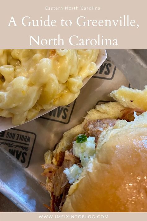 NC Blogger I'm Fixin' To shares things to do in Greenville, NC including what to do and where to eat. Check it out! North Carolina Food, Coastal Fog, Shrimp Po Boy, Seafood Bisque, South Carolina Vacation, Sweet Potato Muffins, Greenville Nc, Gulf Shores Alabama, Tomato Pie