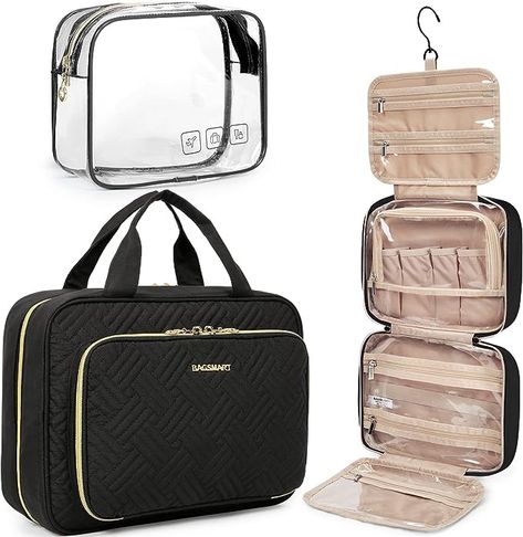 BAGSMART Toiletry Bag Hanging Travel Makeup Organizer with TSA Approved Transparent Cosmetic Bag Makeup Bag for Full Sized Toiletries, Medium-Black#ad B Letter Images, Letter Images, Marketing Products, Tsa Approved, Bag Makeup, Makeup Organizer, Travel Makeup, Makeup Organization, Toiletry Bag