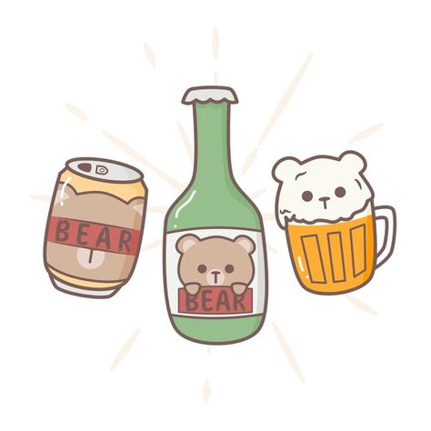 Beer Drawing Easy, Cute Drink Illustration, Beer Mug Drawing, Beer Doodle, Beer Mug Drawing Illustration, Cartoon Beer Mug, Beer Drawing, Korean Snacks, Animal Doodles