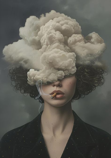 Dive into a realm where reality melds with dreams in this evocative art. A cloud-laden head evokes mystery, while smoke whispers tales untold. Crave more? Save & follow for a glimpse beyond. 🌌🎨 #ArtPrint #SurrealArt #MysteryUnveiled #SmokeAndMirrors #CloudDreams #imageprompt #Aiimage Head In The Clouds Painting, Head In The Clouds Art, Head In The Clouds Drawing, Head In The Clouds Tattoo, Head In Clouds, Surrealist Portrait, Surrealism Portrait, Evocative Art, Surrealistic Art