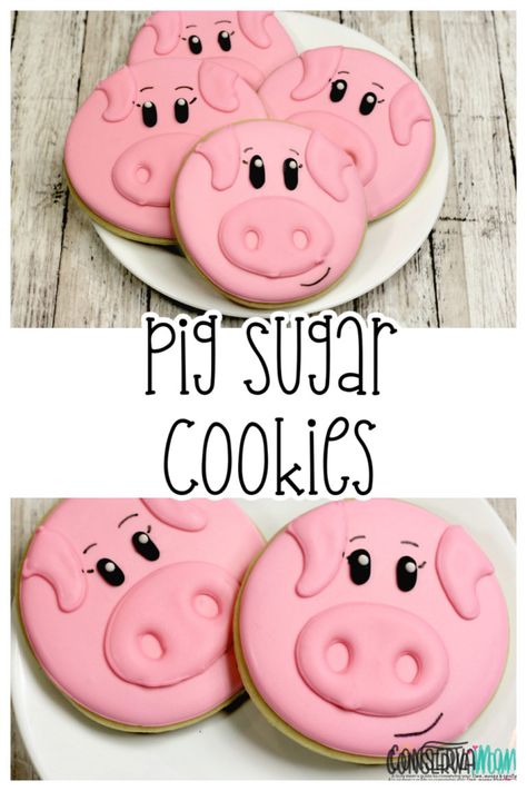 This easy Pig Sugar Cookie tutorial is so cute and tasty that you may squeal with delight at the sight of them! Pig Baby Shower, Pig Cupcakes, Onesie Cookies, Pig Cookies, Iced Sugar Cookies, Cookie Tutorials, Cookie Frosting, Valentine Cookies, Iced Cookies