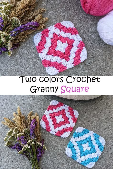 Granny Square Three Colors, 6 Inch Granny Squares Free Pattern, Granny Square 3 Colors, 2 Color Granny Square Crochet, Flower Granny Square One Color, Two Color Granny Square, Mini Granny Square Pattern, Diamond Granny Square Pattern, Diamond Granny Square