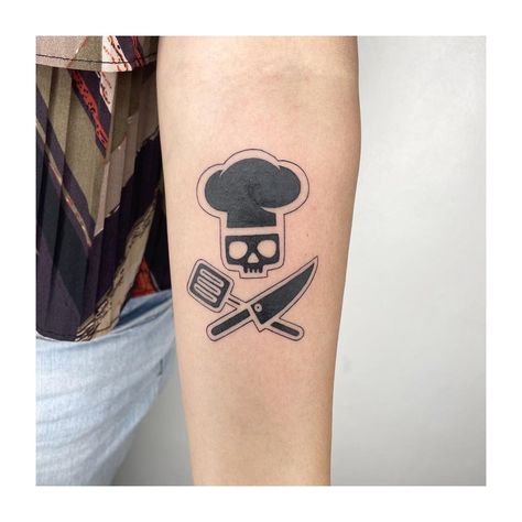 Chef Tattoo Ideas, Baking Tattoo, Cooking Tattoo, Culinary Tattoos, Herren Hand Tattoos, Chef Tattoo, Food Tattoos, Knife Tattoo, Theme Tattoo