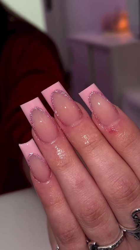 50 Best 2023 French Nails to Inspire You Nails Popular 2023, French Tip And Pink Nails, Nails Acrylic Simple Designs, French Nail With Glitter, French Tip With Pink Line, Simple Nail Ideas Pink, Popular Nail Designs 2023, Birthday Nails French Tip, Rosa French Nails