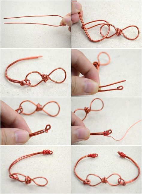 How to make a wire bracelet. Infinity Wire Bracelet Making Instructions  - Step 3 Wire Bracelet Diy, Diy Wire Bracelet, Wire Bracelets Diy, Wire Bracelet Tutorial, Cuff Bracelets Diy, Earrings Diy Handmade, Homemade Bracelets, Bijoux Fil Aluminium, Jewelry Diy Bracelets