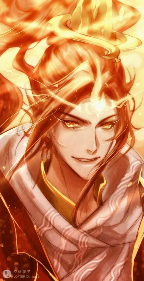 Orange Hair Character Design Male, Fire Character Design Male, Fire Oc Male, Fire Genasi Male, Fire Oc, Fire Fairy, Anime Knight, Fire Demon, Fire Hair