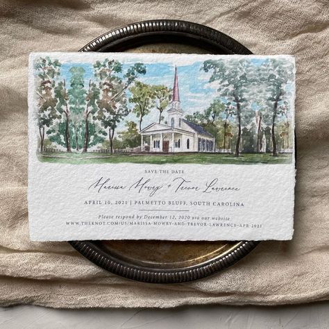 Papertree Studio on Instagram: “Watercolor on handmade paper for Marissa and Trevor 🌿 #watercolor #venueillustration #handmadepaper #savethedate #papertreestudio…” Venue Watercolor, Watercolor Invitation, Body Padding, Bespoke Invitations, Bespoke Wedding Invitations, Custom Signature, Social Media Signs, Calligraphy Envelope, Paper Tree