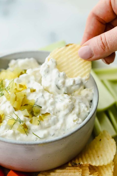 Dill Pickle Dip Dill Pickle Dip Recipe, Pickle Dip Recipe, Bacon Ranch Dip, Ranch Dip Recipe, Dill Pickle Dip, Pickle Dip, Oh Sweet Basil, The Recipe Critic, Recipe Critic