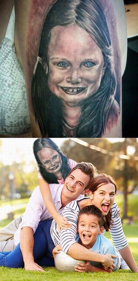 When your bad portrait tattoo comes to life. Bad Portrait Tattoos, Tattoos Gone Wrong, Terrible Tattoos, Creepy Tattoos, Tattoo Fails, Bad Tattoos, Funny Tattoos, 웃긴 사진, Funny Pics